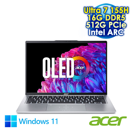ACER Swift Go 14 SFG14-73-731T 銀 14吋AI&EVO筆電 (2.8K OLED/Intel Ultra 7 155H/16G DDR5/512G PCIE SSD/WIN 11)