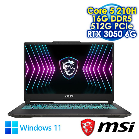 MSI Cyborg 15 A2RUDX-2288TW 黑 15.6吋電競筆電 (FHD IPS 144Hz/Intel Core 5-210H/16G DDR5/512G PCIe SSD/NVIDIA RTX 3050 6G/WIN 11)