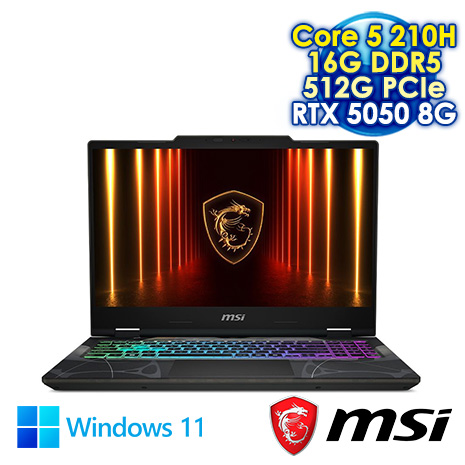MSI Cyborg 15 B2RWEKG-892TW 黑 15.6吋電競筆電 (FHD IPS 144Hz/Intel Core 5 210H/16G DDR5/512G PCIe SSD/NVIDIA RTX 5050 8G/WIN 11)
