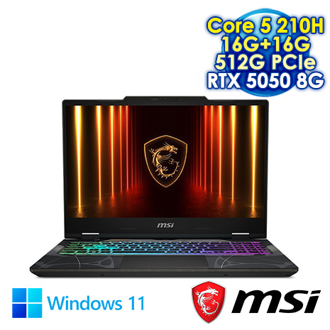 【記憶體升級特仕版】MSI Cyborg 15 B2RWEKG-892TW 黑 15.6吋電競筆電 (FHD IPS 144Hz/Intel Core 5 210H/16G+16G DDR5/512G PCIe SSD/NVIDIA RTX 5050 8G/WIN 11)