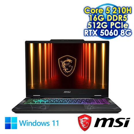 MSI Cyborg 15 B2RWFKG-891TW 黑 15.6吋電競筆電 (FHD IPS 144Hz/Intel Core 5 210H/16G DDR5/512G PCIe SSD/NVIDIA RTX 5060 8G/WIN 11)
