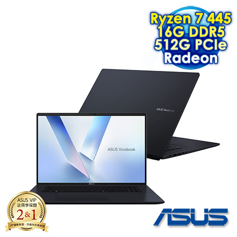 ASUS Vivobook 18 M1807GA-0061B445H 午夜藍 18吋AI效能筆電 (WUXGA IPS 144Hz/AMD Ryzen AI 7 445/16G DDR5/512G PCIe SSD/WIN 11)