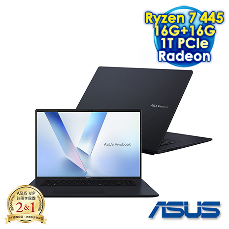 【全面升級特仕版】ASUS Vivobook 18 M1807GA-0061B445H 午夜藍 18吋AI效能筆電 (WUXGA IPS 144Hz/AMD Ryzen AI 7 445/16G+16G DDR5/1T PCIe SSD/WIN 11)