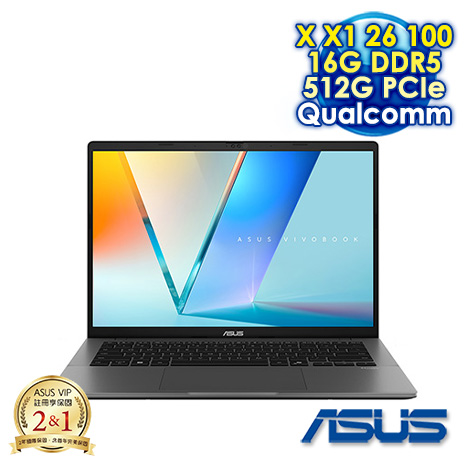 ASUS Vivobook S14 S3407QA-0042G26100 夜幕灰 14吋AI效能筆電 (FHD OLED/Snapdragon X X1 26 100/16G DDR5/512G PCIe SSD/WIN 11)