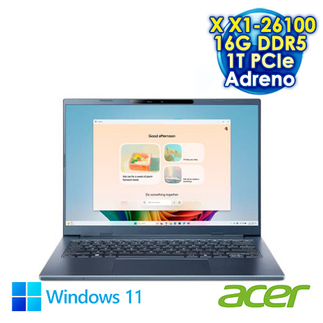 ACER Aspire 14 A14-11M-X7D9 銀 14吋AI輕薄筆電 (WUXGA 120Hz IPS/Qualcomm Snapdragon X X1-26100/16G DDR5/1T PCIe SSD/WIN 11)