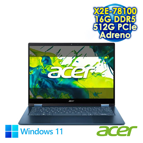 Acer Swift Spin SFSP14-Q51T-X58M 藍 14吋Copilot+ PC 360度翻轉觸控筆電 ( WQXGA IPS 120Hz/Qualcomm Snapdragon X Elite X2E-78100/16G DDR5/512G PCIe SSD/WIN 11)