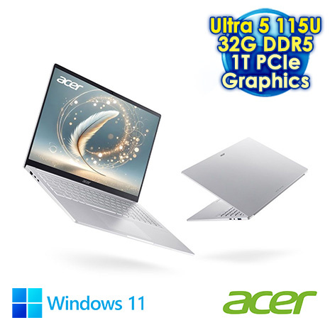 ACER Swift Lite SFL16-52M-58U4 銀 16吋AI輕薄筆電 (WUXGA IPS/Intel Ultra 5 115U/32G DDR5/1TB PCIe SSD/WIN 11)