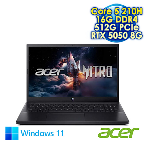 ACER Nitro V ANV15-52-5679 黑 15.6吋電競筆電 (FHD IPS 165Hz/Intel Core 5 210H/16G DDR4/512G PCIe SSD/NVIDIA RTX 5050 8G/WIN 11)