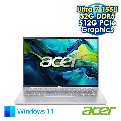 ACER Swift Lite SFL14-54M-72JK 銀 14吋AI輕薄筆電 (WUXGA IPS/Intel Ultra 7-155U/32G DDR5/512G PCIe SSD/WIN 11)