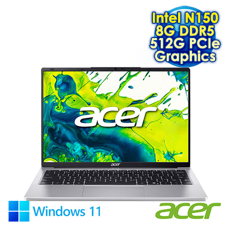 ACER Aspire Lite AL14-32P-C4QP 銀 14吋文書筆電 (WUXGA IPS/Intel N150/8G DDR5/512G PCIe SSD/WIN 11)
