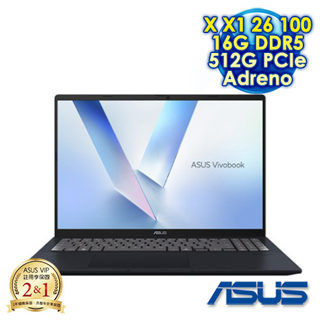ASUS Vivobook 16 X1607QA-0051B26100 午夜藍 16吋AI文書效能筆電 (WUXGA IPS/Snapdragon X X1 26 100/16G DDR5/512G PCIe SSD/WIN 11)