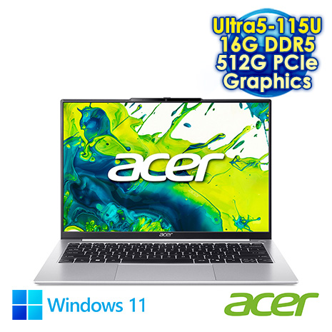 ACER Aspire Lite AL14-53P-50K6 銀 14吋文書效能筆電 (WUXGA IPS 120Hz/Intel Core Ultra 5 115U/16G DDR5/512G PCIe SSD/WIN 11)