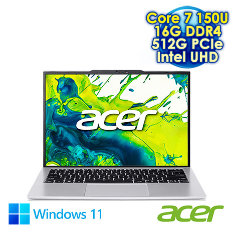 ACER Aspire Lite AL14-54P-79QZ 銀 14吋文書效能筆電 (WUXGA IPS 120Hz/Intel Core 7 150U/16G DDR4/512G PCIe SSD/WIN 11)