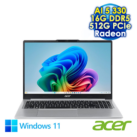 ACER Aspire Lite AL15-65P-R4SG 銀 15.6吋文書效能筆電 (FHD IPS NTSC 45%/AMD Ryzen AI 5 330/16G DDR5/512G PCIe SSD/WIN 11)