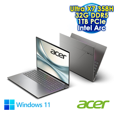 ACER Swift SF16-71T-72M7 灰 16吋AI輕薄觸控筆電 (WQUXGA+ OLED/Intel Core Ultra X7 358H/32G DDR5/1T PCIe SSD/WIN 11)