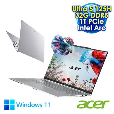 ACER Swift Air SFA14-71M 14吋AI輕薄筆電 (2.8K OLED/Intel Core Ultra 5 125H/32G DDR5/1T PCIe SSD/WIN 11)【硬碟升級特仕版】