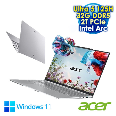 ACER Swift Air SFA14-71M 14吋AI輕薄筆電 (2.8K OLED/Intel Core Ultra 5 125H/32G DDR5/2T PCIe SSD/WIN 11)【硬碟升級特仕版】