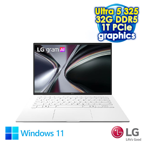 LG gram 14Z90U-G.AS67C2 純淨白 14吋極致輕薄AI筆電 (WQXGA IPS/Intel Ultra 5 325/32G DDR5/1TB PCIe SSD/WIN 11)