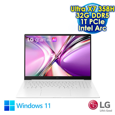 LG gram Pro 16Z90U 16吋極致輕薄AI筆電 (WQXGA+ OLED/Intel Ultra X7 358H/32G DDR5/1TB PCIe SSD/WIN 11)