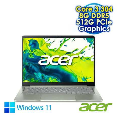 ACER Swift Air SFA14-I31-35YN 綠 14吋AI輕薄筆電 (WUXGA IPS 120Hz/Intel Core 3 304/8G DDR5/512G PCIe SSD/WIN 11)