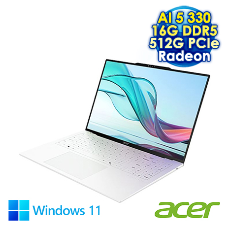 ACER Swift Air SFA16-61M-R3W0 白 16吋AI輕薄筆電 (WUXGA OLED/AMD Ryzen AI 5 330/16G DDR5/512G PCIe SSD/WIN 11)
