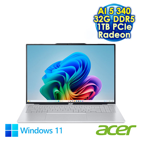ACER Swift Air SFA16-61M-R46Q 銀 16吋AI輕薄筆電 (WQXGA+ OLED/AMD Ryzen AI 5 340/32G DDR5/1TB PCIe SSD/WIN 11)