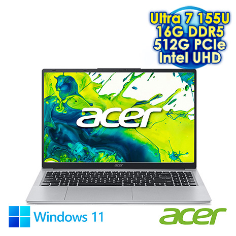 ACER Aspire Lite AL15-54P-761A 銀 15.6吋文書效能筆電 (FHD IPS/Intel Core Ultra 7 155U/16G DDR5/512G PCIe SSD/WIN 11)