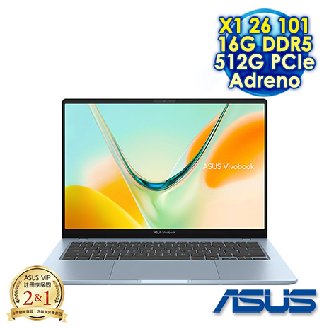 ASUS 華碩 Vivobook S14 S5408QA-0168B26101 率性藍 14吋AI效能筆電 (WUXGA OLED/Snapdragon X X1 26 101/16G DDR5/512G PCIe SSD/WIN 11)