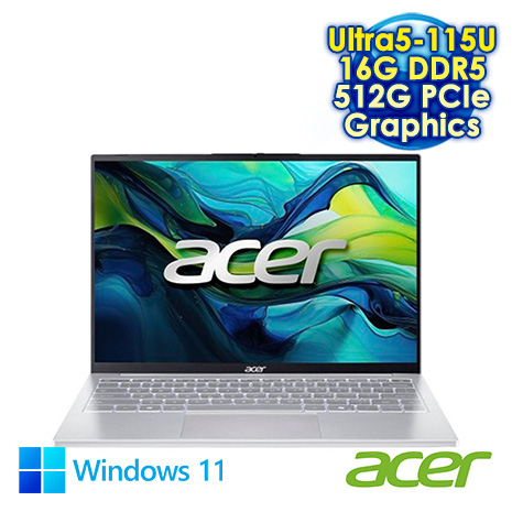 ACER Swift Lite 14 SFL14-54M-52F2 銀 14吋AI輕薄筆電 (WUXGA IPS/Intel Ultra 5-115U/16G DDR5/512G PCIe SSD/WIN 11)