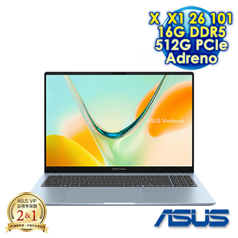 ASUS 華碩 Vivobook S16 S5608QA-0148B26101 率性藍 16吋AI效能筆電 (WUXGA OLED/Snapdragon X X1 26 101/16G DDR5/512G PCIe SSD/WIN 11)