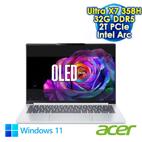 ACER Swift Go 14 SFG14-I71-71T6 銀 14吋AI效能筆電 (2.8K OLED/Intel Ultra X7 358H/32G DDR5/2T PCIe SSD/WIN 11)【硬碟升級特仕版】