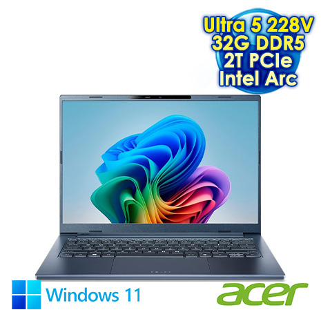 ACER Swift Go 14 SFG14-75T-52BF 藍 14吋AI文書效能觸控筆電 (WUXGA IPS 120Hz/Intel Ultra 5 228V/32G DDR5/2T PCIe SSD/WIN 11)【硬碟升級特仕版】