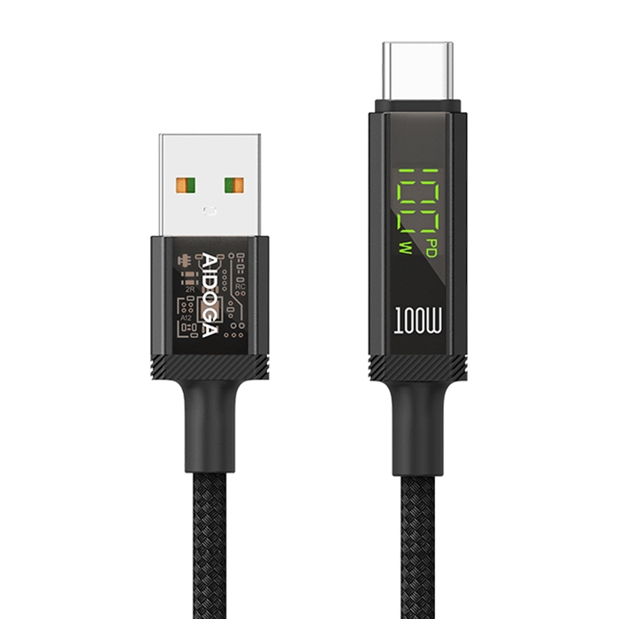 AIDOGA艾迪伽LQ DC4171鎧甲系列三合一 USB-A to Type-C智能斷電數顯補電充電傳輸線 100W 1.2M