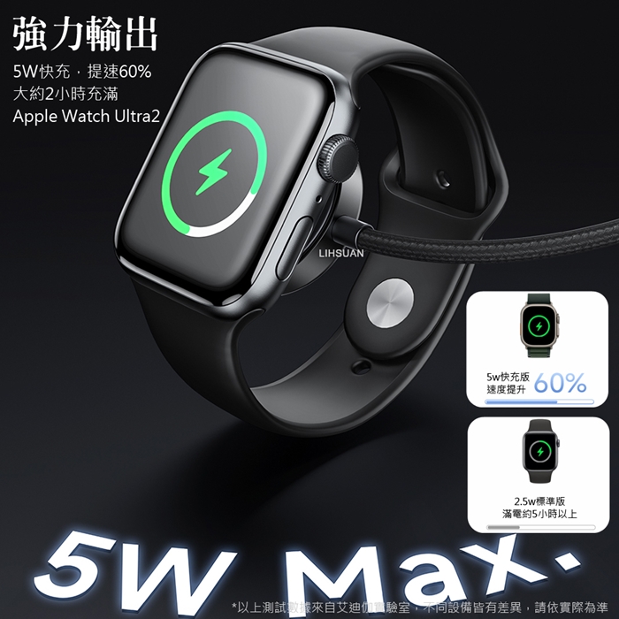 AIDOGA艾迪伽LQ MAG4181星航S系列Type-C to Apple Watch 全系列 Ultra /AirPods 4/Pro 2 磁吸充電連接線5W 1M