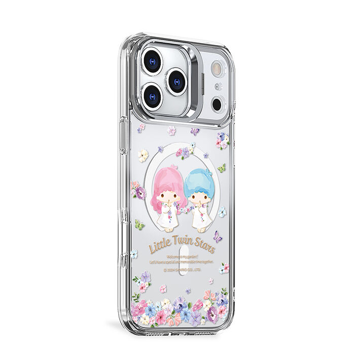 三麗鷗 iPhone 17/16/15/14/13/12系列 防震雙料隱形立架磁吸手機殼-花語雙子星