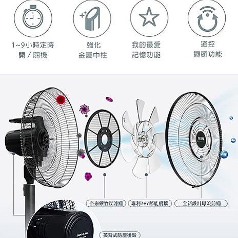 SAMPO 聲寶 14吋7+7片扇葉DC直流馬達微電腦遙控立扇 SK-FN14UD -