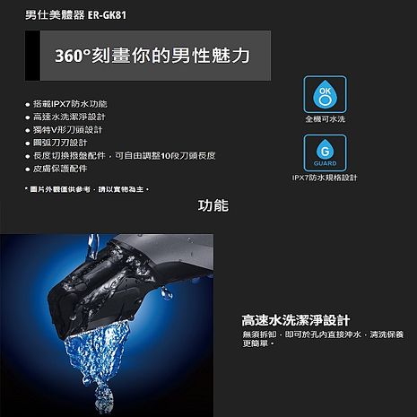 Panasonic 國際牌 男仕防水充電式美體器 ER-GK81-S -.